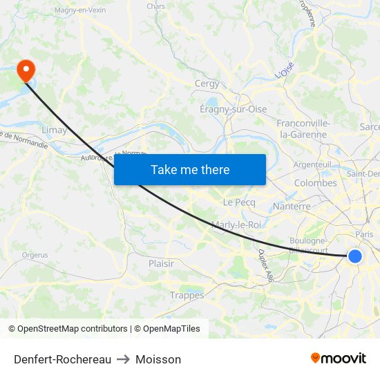 Denfert-Rochereau to Moisson map