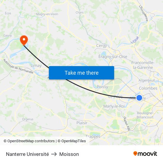 Nanterre Université to Moisson map