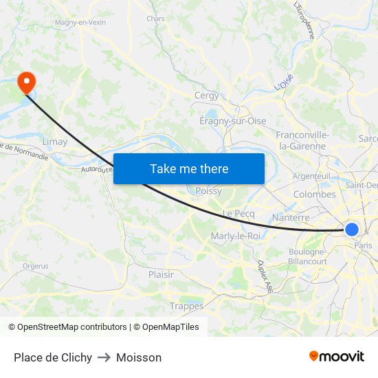 Place de Clichy to Moisson map