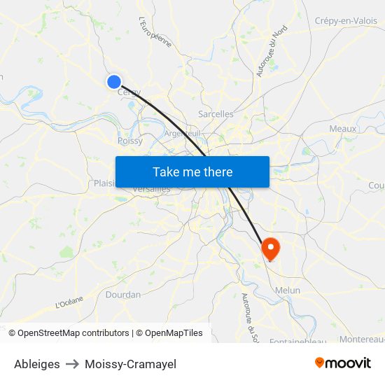 Ableiges to Moissy-Cramayel map