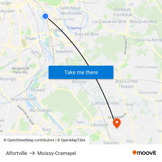 Alfortville to Moissy-Cramayel map