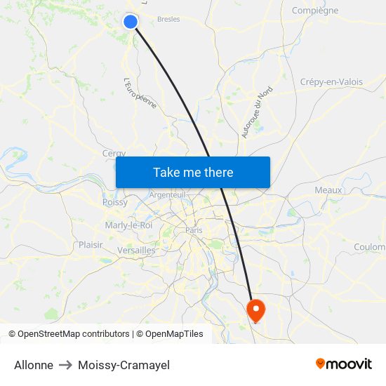 Allonne to Moissy-Cramayel map