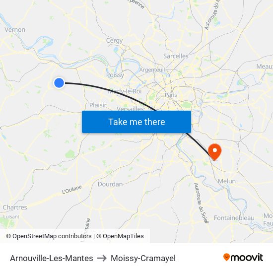 Arnouville-Les-Mantes to Moissy-Cramayel map