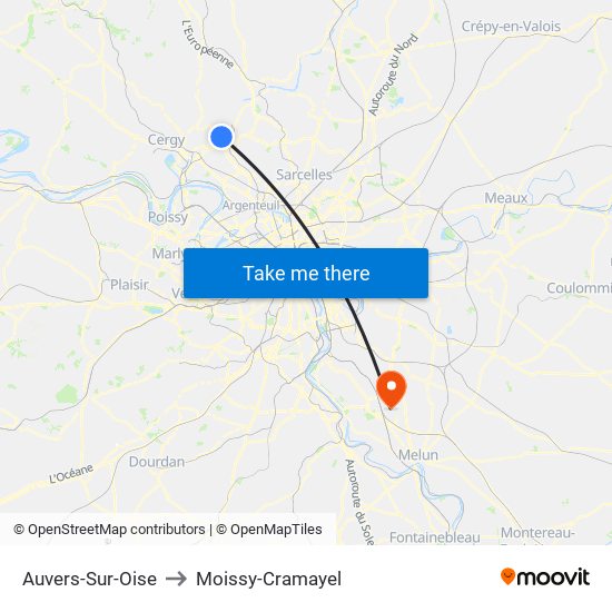 Auvers-Sur-Oise to Moissy-Cramayel map