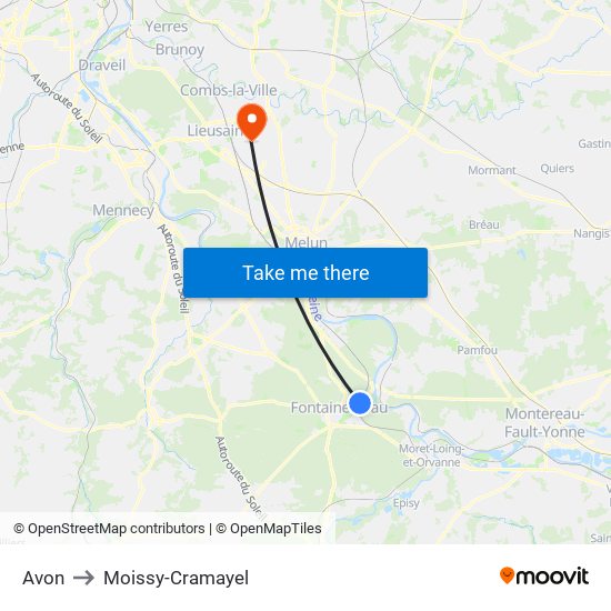 Avon to Moissy-Cramayel map