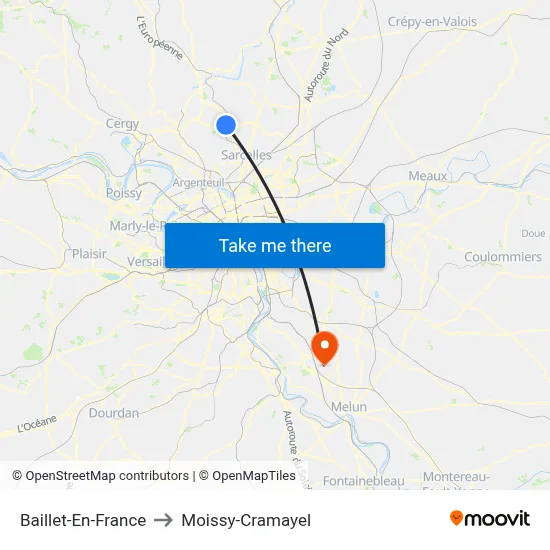 Baillet-En-France to Moissy-Cramayel map