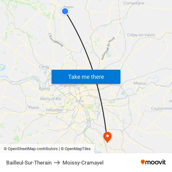 Bailleul-Sur-Therain to Moissy-Cramayel map