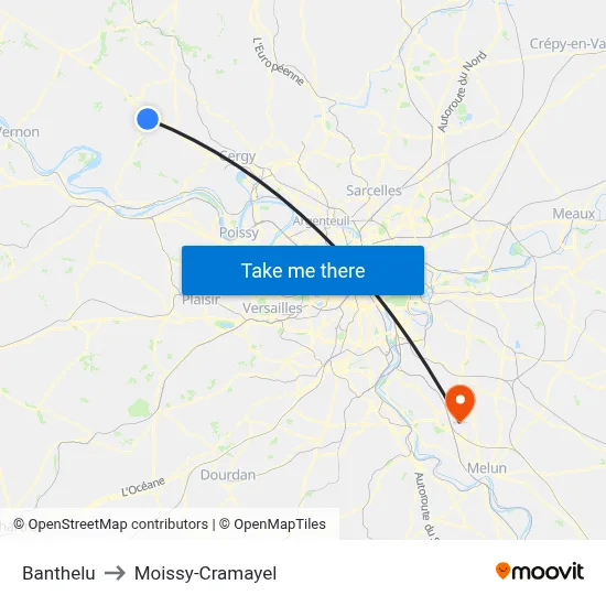 Banthelu to Moissy-Cramayel map