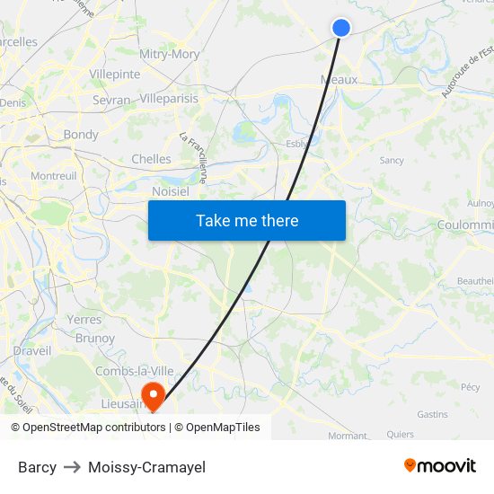 Barcy to Moissy-Cramayel map