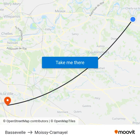 Bassevelle to Moissy-Cramayel map