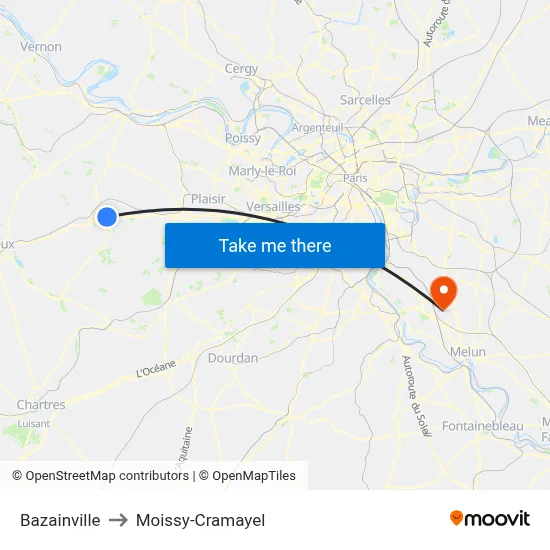 Bazainville to Moissy-Cramayel map