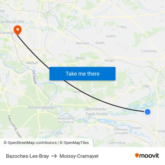 Bazoches-Les-Bray to Moissy-Cramayel map