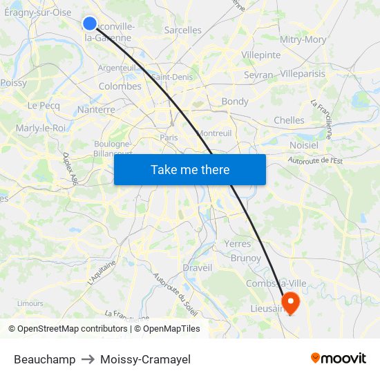 Beauchamp to Moissy-Cramayel map