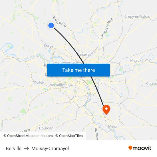 Berville to Moissy-Cramayel map