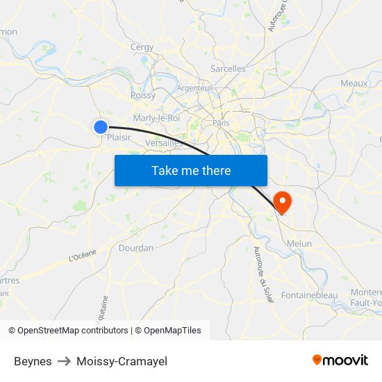 Beynes to Moissy-Cramayel map