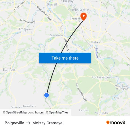 Boigneville to Moissy-Cramayel map