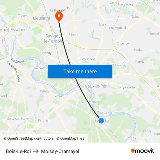 Bois-Le-Roi to Moissy-Cramayel map