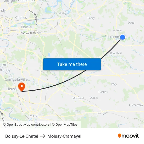 Boissy-Le-Chatel to Moissy-Cramayel map