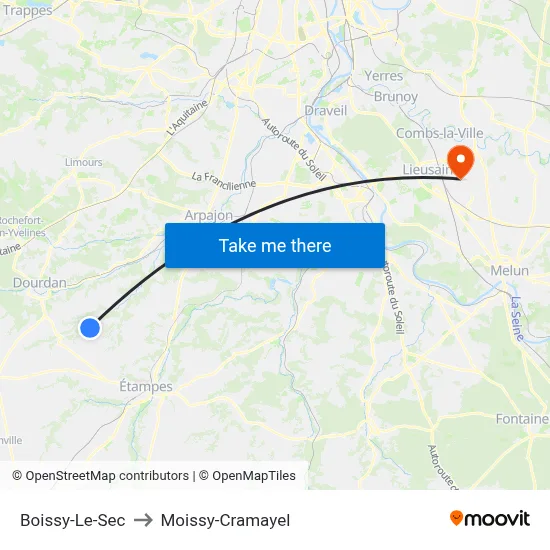 Boissy-Le-Sec to Moissy-Cramayel map