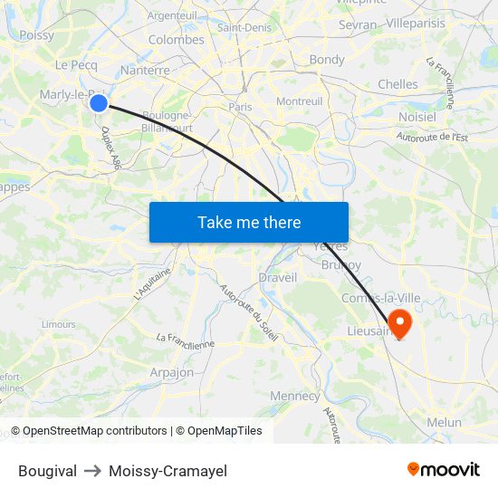 Bougival to Moissy-Cramayel map