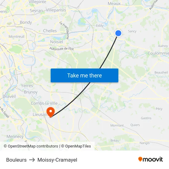 Bouleurs to Moissy-Cramayel map