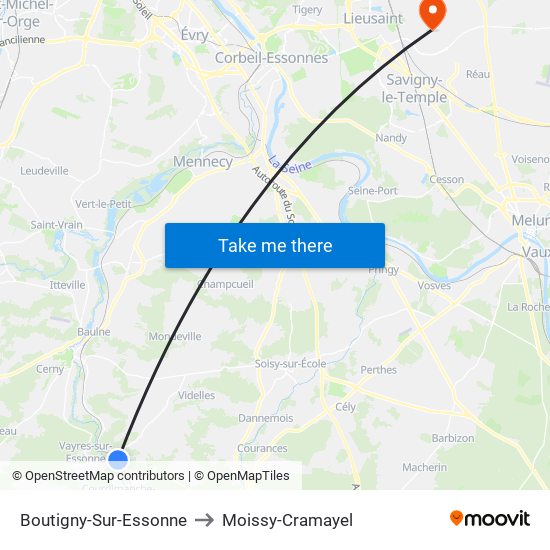 Boutigny-Sur-Essonne to Moissy-Cramayel map