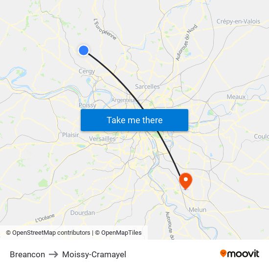 Breancon to Moissy-Cramayel map