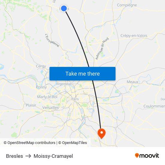 Bresles to Moissy-Cramayel map
