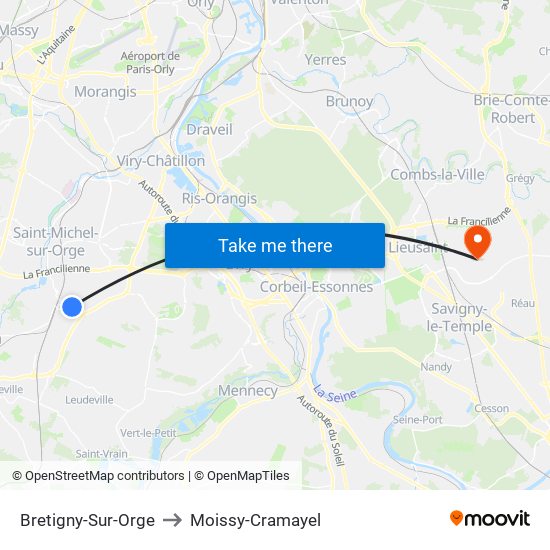 Bretigny-Sur-Orge to Moissy-Cramayel map