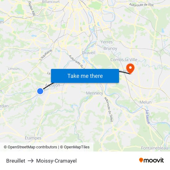 Breuillet to Moissy-Cramayel map