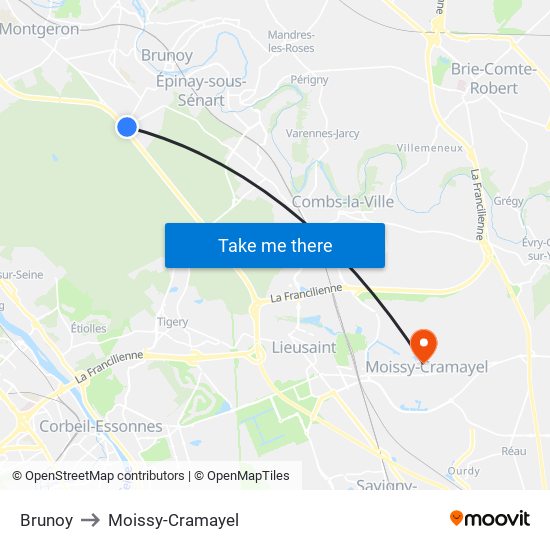 Brunoy to Moissy-Cramayel map