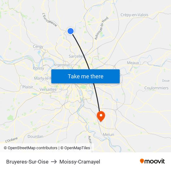 Bruyeres-Sur-Oise to Moissy-Cramayel map