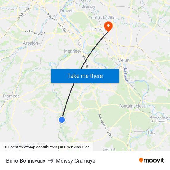 Buno-Bonnevaux to Moissy-Cramayel map