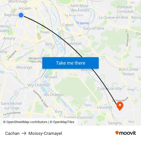 Cachan to Moissy-Cramayel map