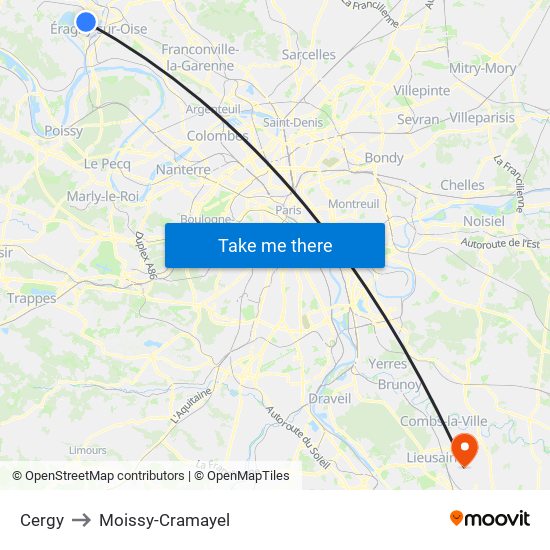 Cergy to Moissy-Cramayel map