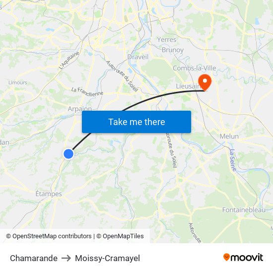 Chamarande to Moissy-Cramayel map