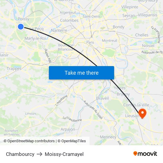 Chambourcy to Moissy-Cramayel map