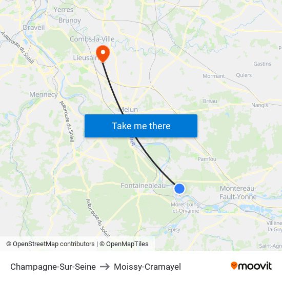 Champagne-Sur-Seine to Moissy-Cramayel map
