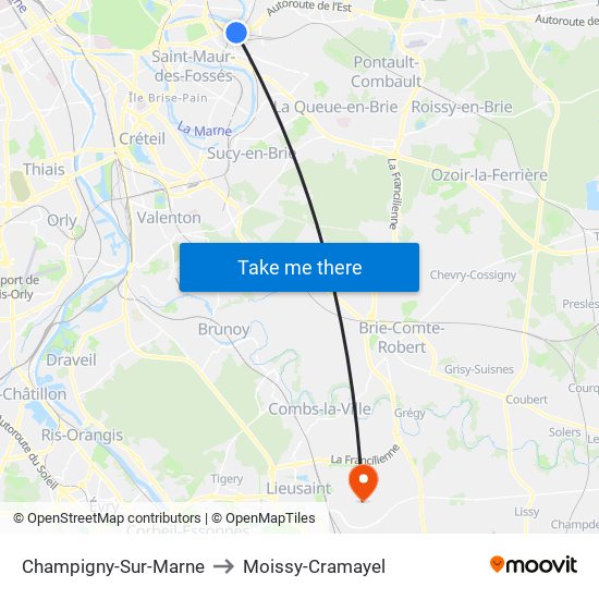 Champigny-Sur-Marne to Moissy-Cramayel map