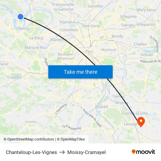 Chanteloup-Les-Vignes to Moissy-Cramayel map