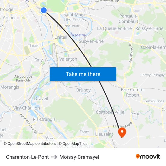 Charenton-Le-Pont to Moissy-Cramayel map