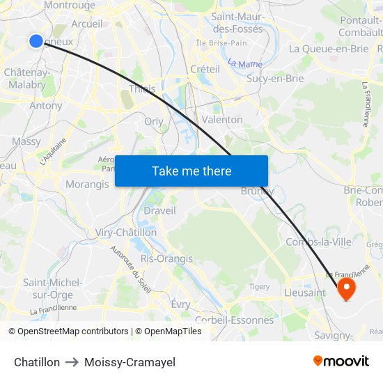 Chatillon to Moissy-Cramayel map