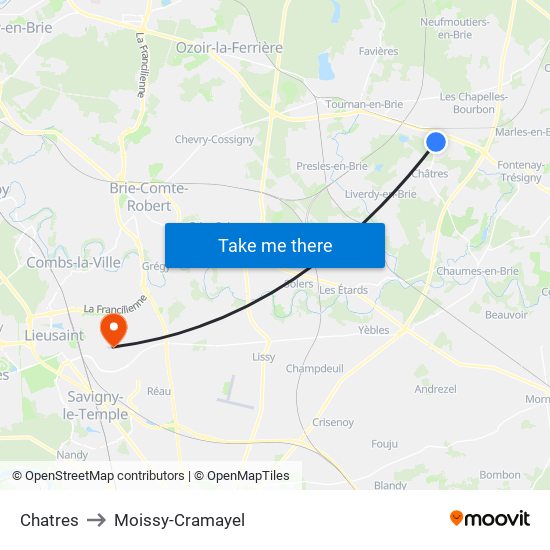 Chatres to Moissy-Cramayel map