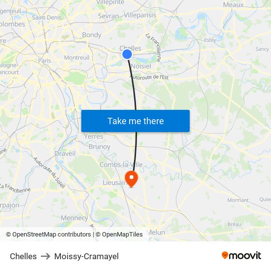 Chelles to Moissy-Cramayel map
