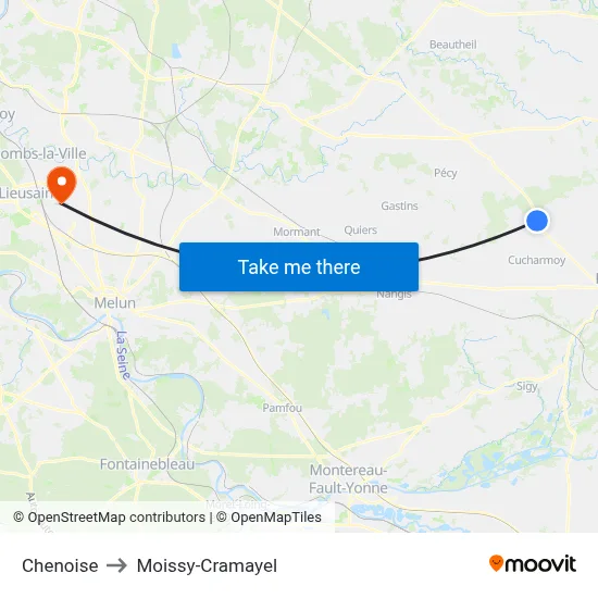 Chenoise to Moissy-Cramayel map