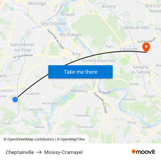 Cheptainville to Moissy-Cramayel map