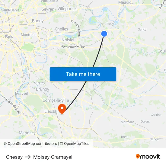 Chessy to Moissy-Cramayel map
