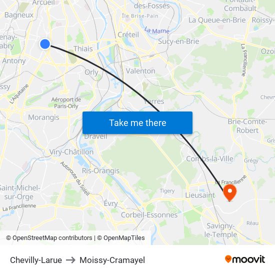 Chevilly-Larue to Moissy-Cramayel map