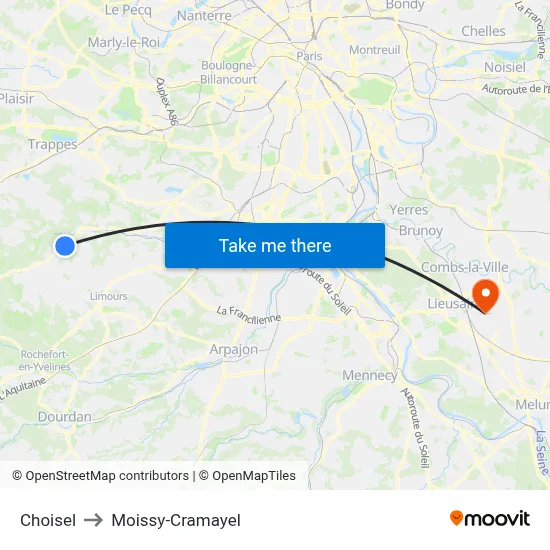 Choisel to Moissy-Cramayel map