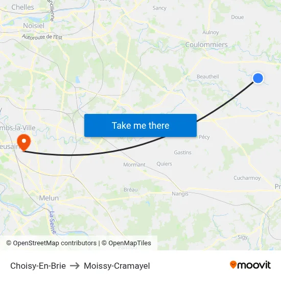 Choisy-En-Brie to Moissy-Cramayel map